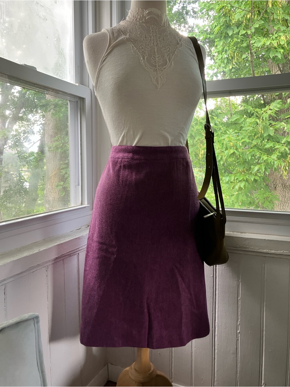 Vintage J. Crew Purple Herringbone A-Line Wool Skirt
